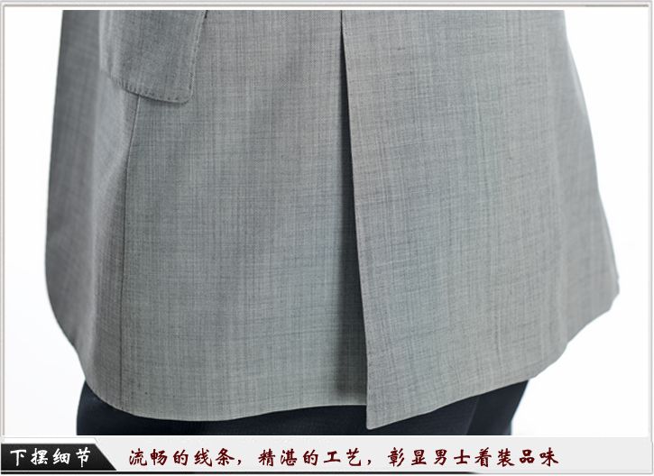 灰色平驳头一粒扣职业装定制-职业装下摆细节展示