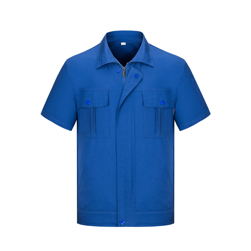夏季蓝色防静电短袖工作服定制