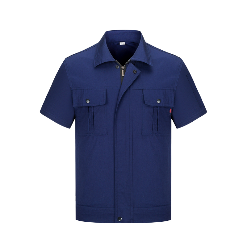 夏季藏青色防静电短袖工作服定制