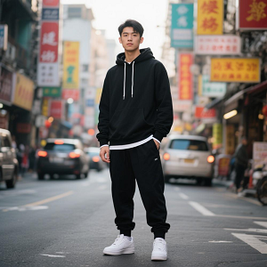 黑色连帽卫衣工服定制套装男